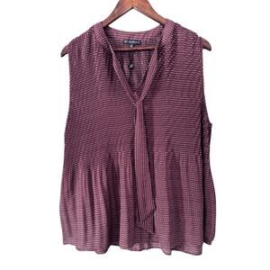 Adrianna Papell XL Polka Dot Tie Neck Blouse Top Chocolate Brown Boho Chic Flowy